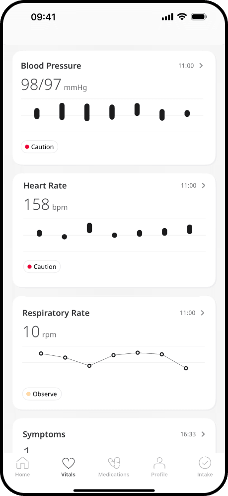 Patient vital signs tracking on mobile app