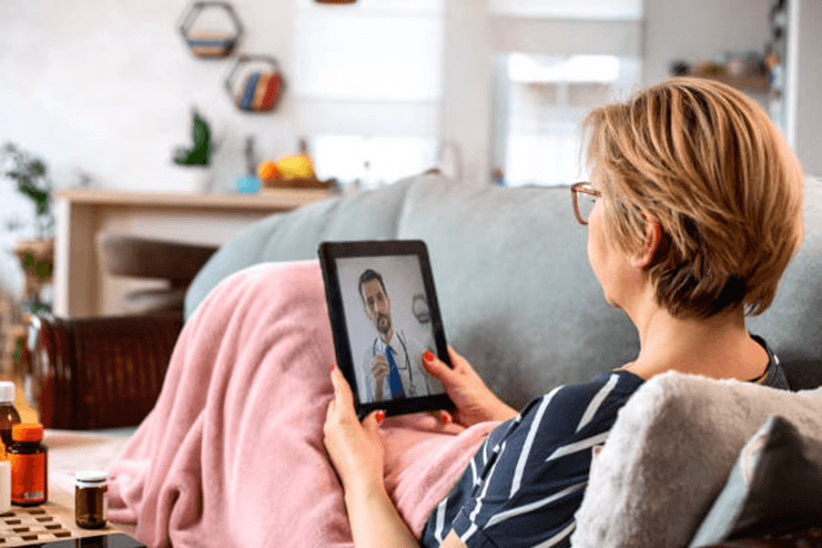 Patient receiving virtual healthcare at home